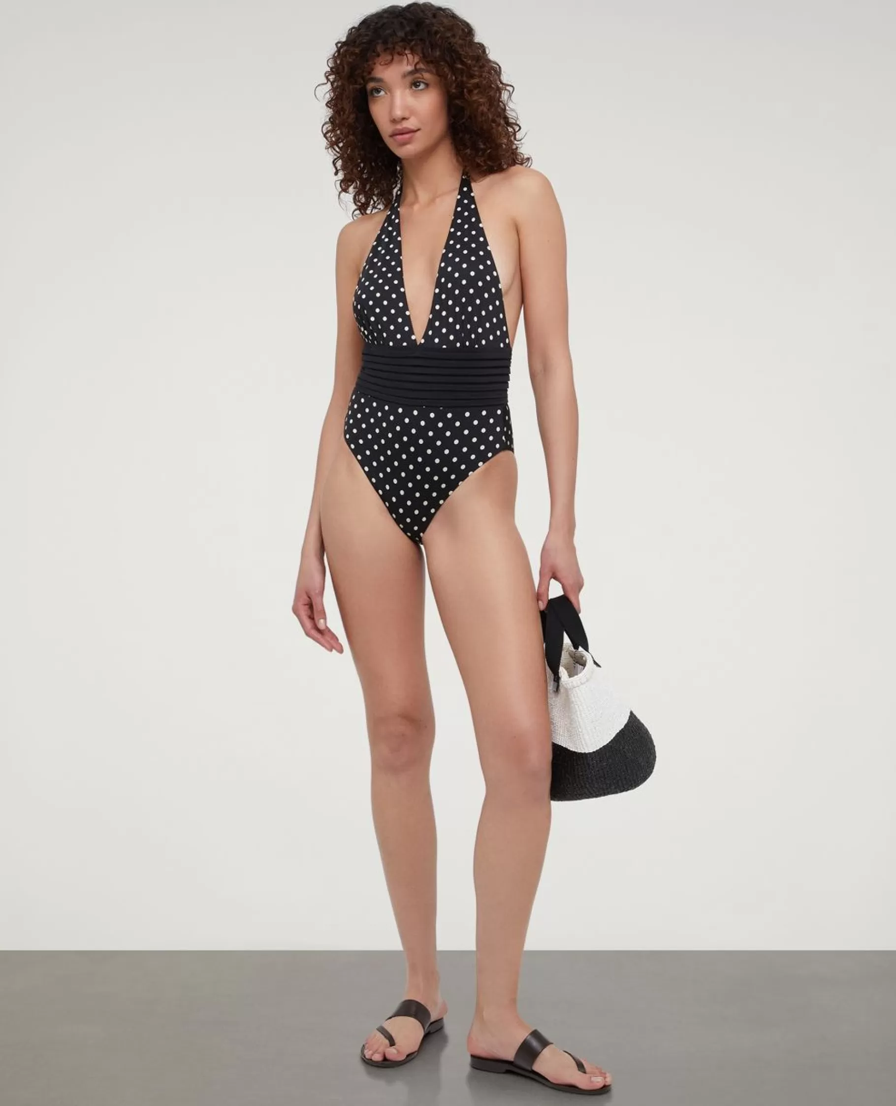 ASPESI Costumi^Costume Da Bagno Intero Con Pois Nero-Avorio