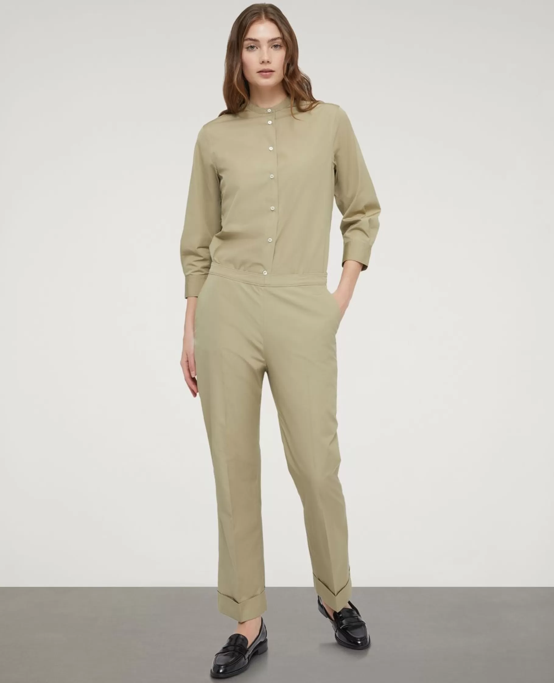 ASPESI Pantaloni E Shorts^Pantalone Slim In Popeline Di Cotone Khaki