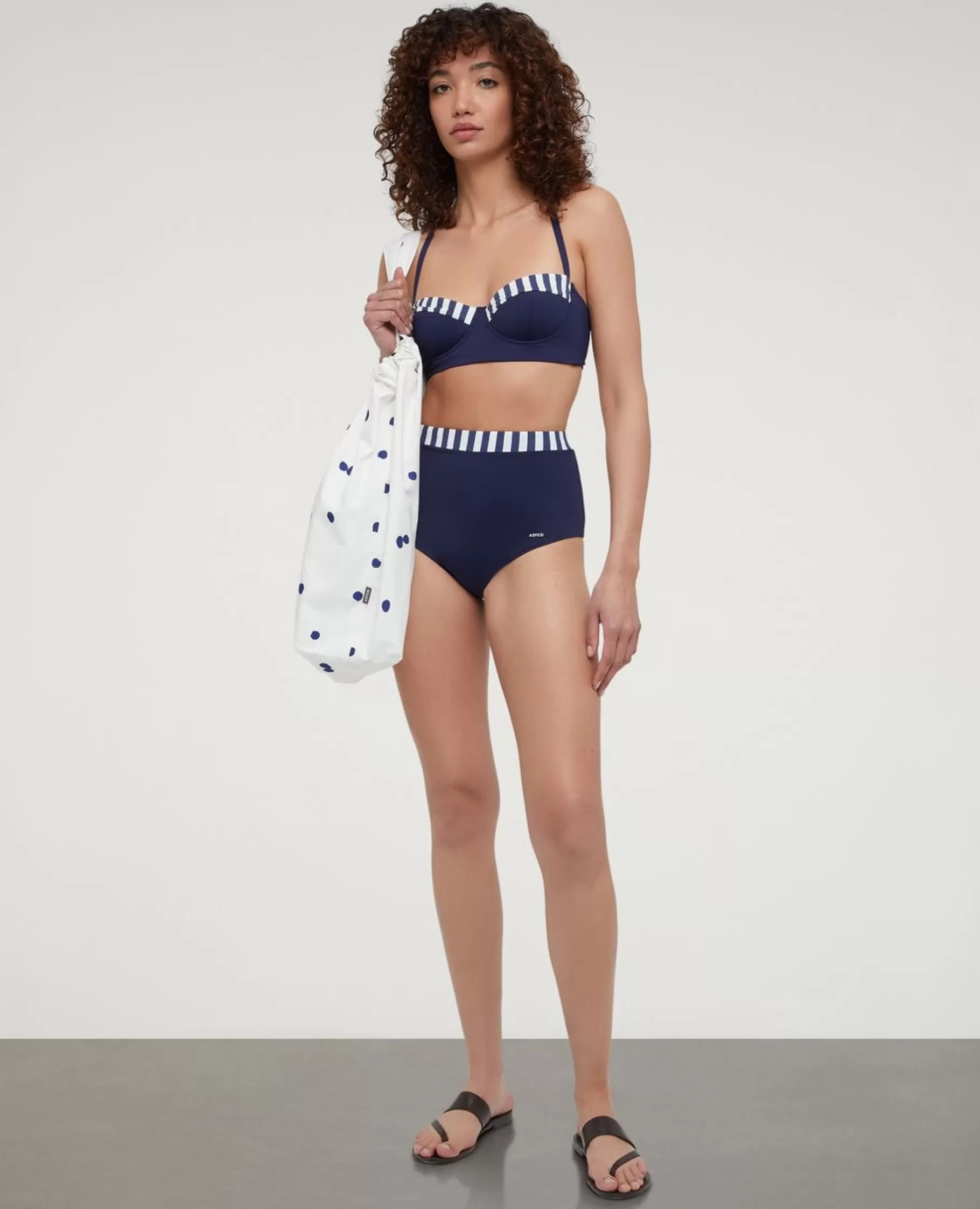 ASPESI Costumi^Slip Bikini Culotte A Vita Alta White-Blue